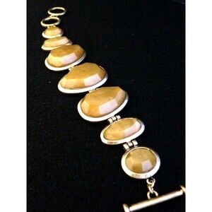 New Statement Bracelet Simulated Natural Stone Brass Tone Toggle Clasp - 8G